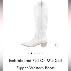 Mid Calf Zipper Cowboy Western Boots - White - Size 9